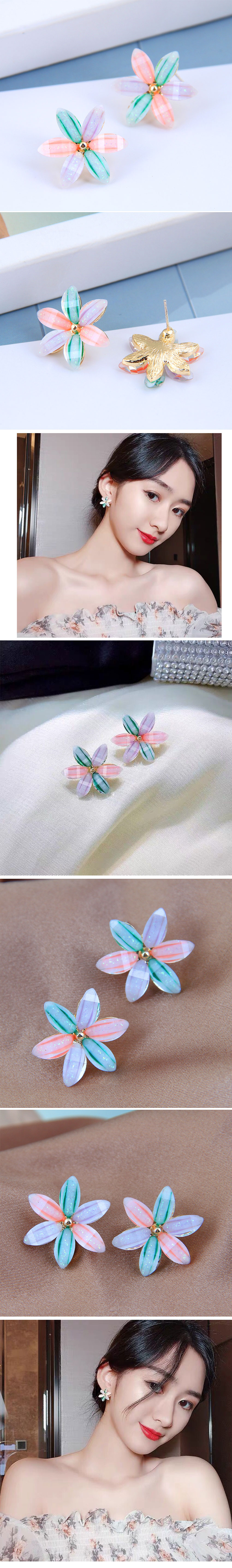 925 Silver Needle Korean Fashion Sweet And Colorful Flower Alloy Earrings display picture 1