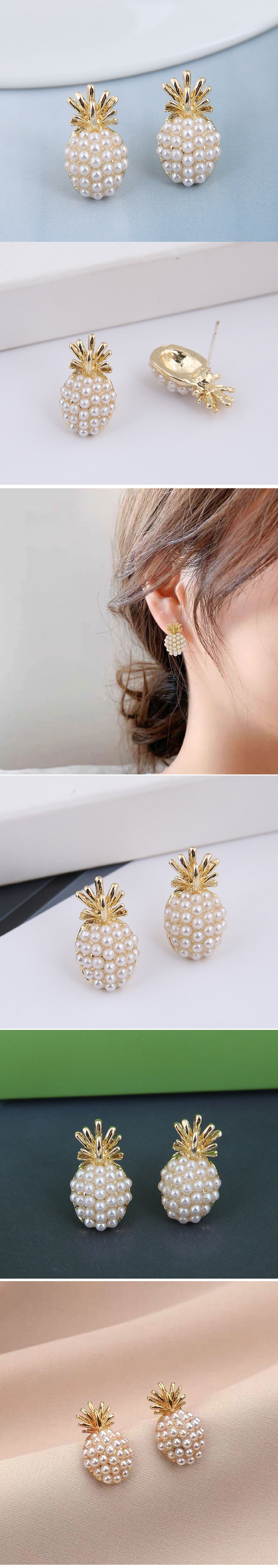 925 Silver Needle  Korean Fashion Metal Strawberry Pearl Alloy Small Stud Earrings display picture 1