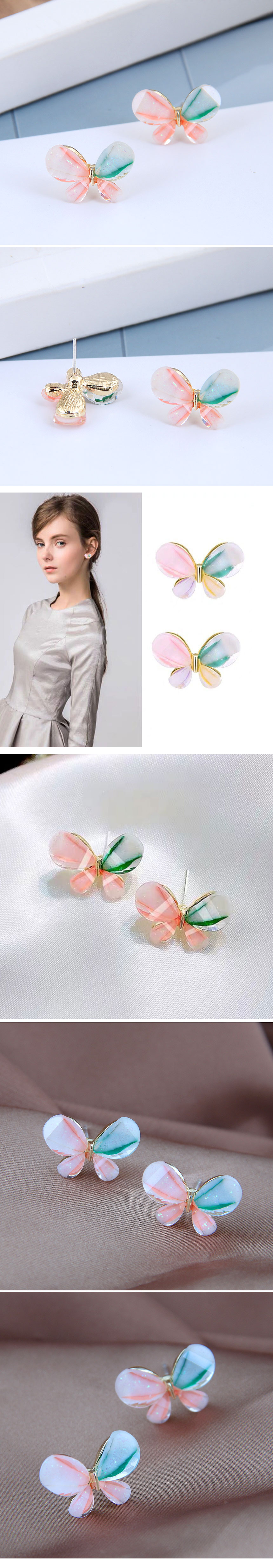 925 Silver Needle Korean Fashion Sweet Colorful Alloy Butterfly Stud Earrings display picture 1
