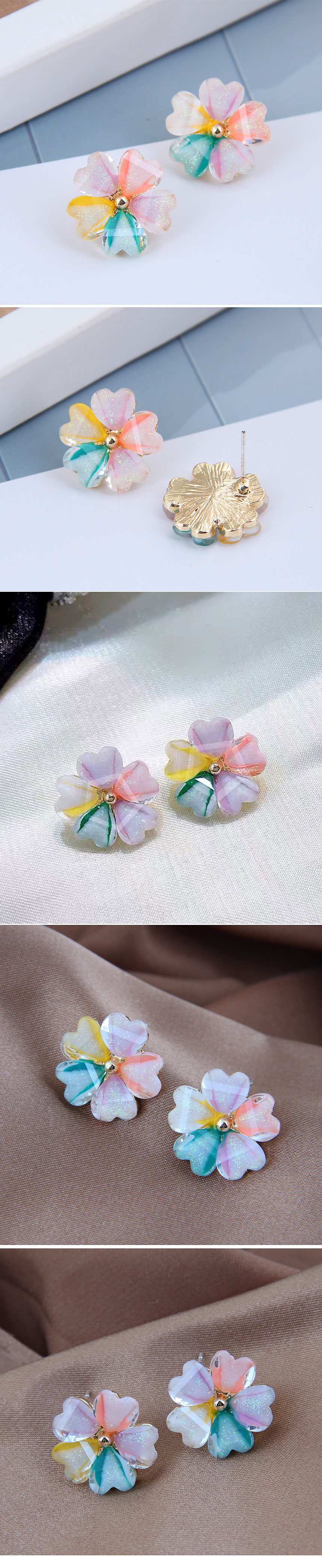 925 Silver Needle Korean Fashion Sweet And Colorful Alloy Flower Earrings display picture 1