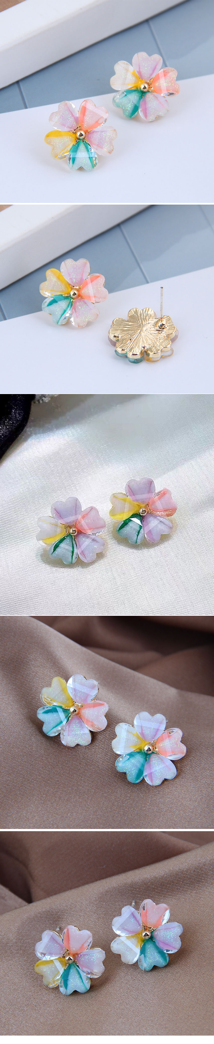 Pendientes De Flores De Aleación Dulces Y Coloridos De Moda Coreana De Aguja De Plata 925 display picture 1