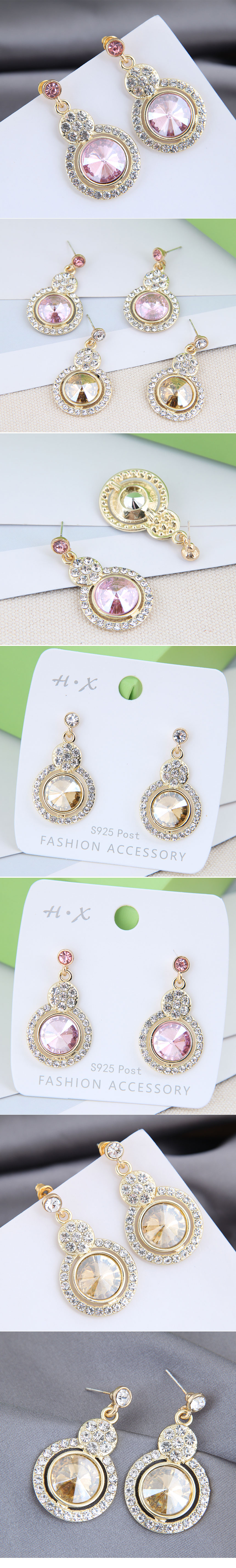 925 Silver Needle Fashion Metal Shiny Gemstone Alloy Earrings display picture 1