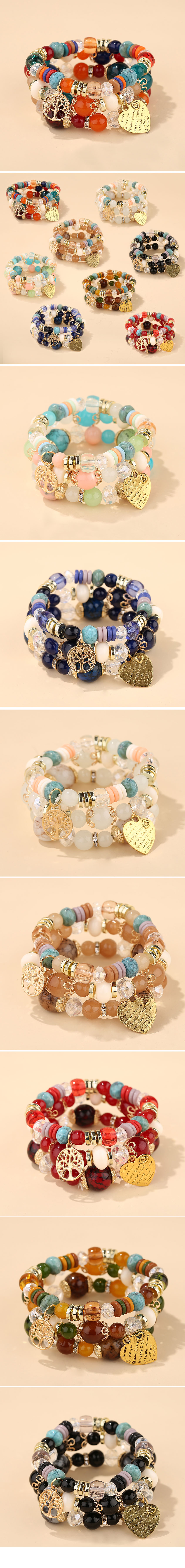Fashion Trend Concise  Versatile Metal Peach Heart Pendant Candy Beads Multilayer Alloy Bracelet display picture 1