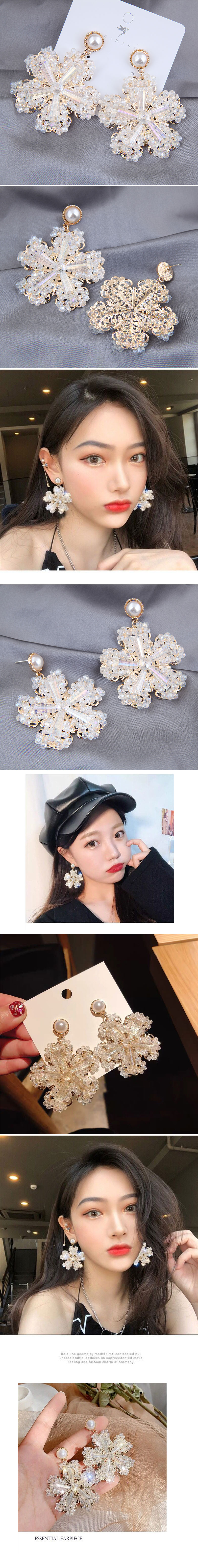 925 Silver Pearl Fashion Metal Crystal Ice Flower Boucles D&#39;oreilles Exagérées En Gros display picture 1