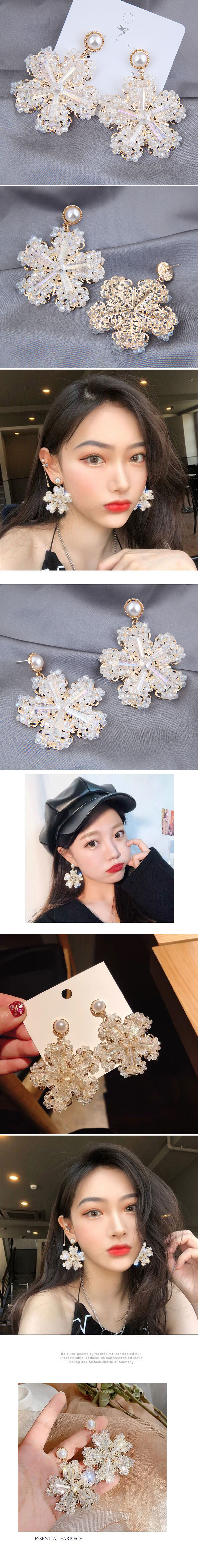 925 Silver Pearl Fashion Metal Crystal Ice Flower Exaggerated Stud Earrings Wholesale display picture 1