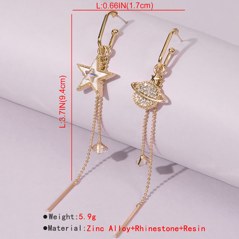 Asymmetric Star And Moon Long Tassel Earrings Wholesale display picture 1