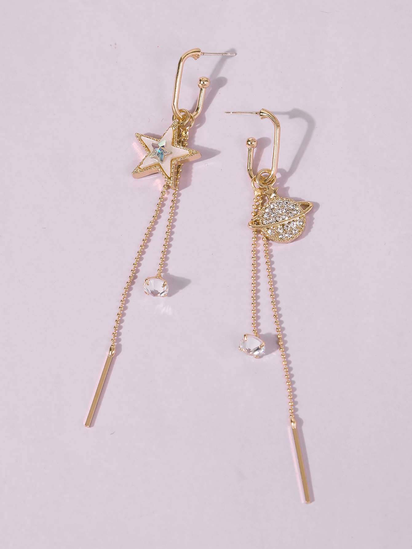 Asymmetric Star And Moon Long Tassel Earrings Wholesale display picture 3