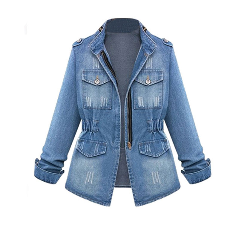 Women's Blouse Long Sleeve Plus Size Waist Pocket Denim Jacket Wholesale display picture 1