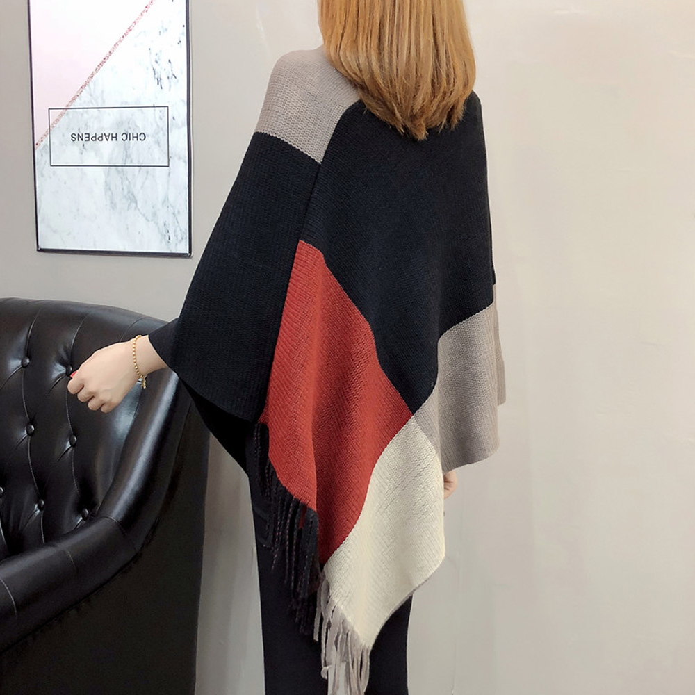 Herbst Und Winter Neue Mode Kontrast Farblich Abgestimmte Farbe Quaste Fledermaus Ärmel Schal Pullover display picture 4