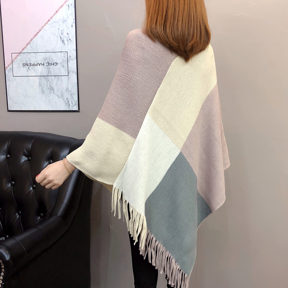 Herbst Und Winter Neue Mode Kontrast Farblich Abgestimmte Farbe Quaste Fledermaus Ärmel Schal Pullover display picture 8