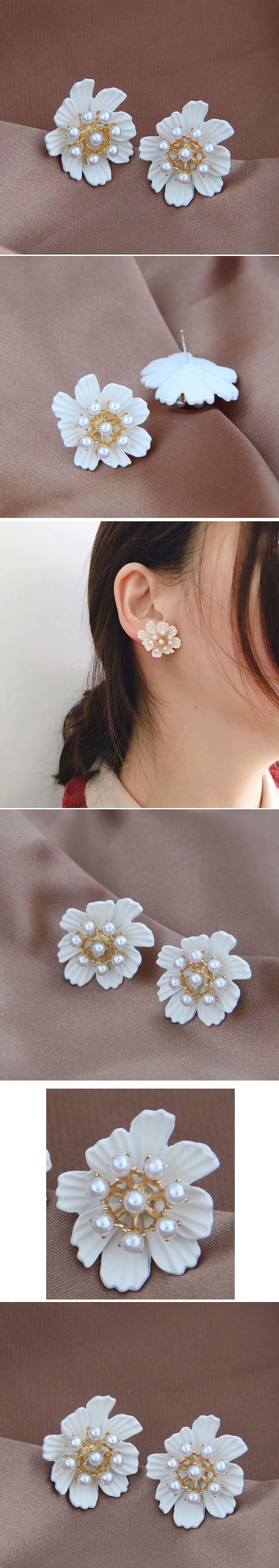 925 Perle En Argent Coréen Mode Douce Fleur Perle Boucles D&#39;oreilles En Gros Nihaojewelry display picture 1