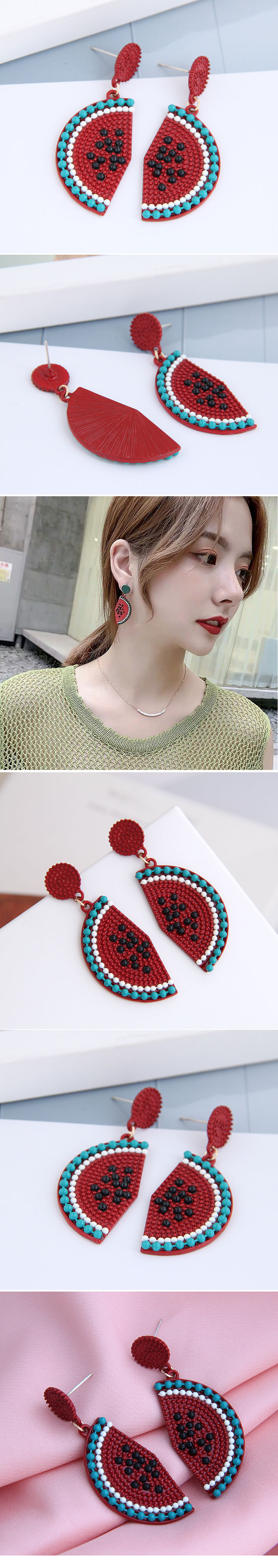 925 Silber Nadel Koreanische Mode Süße Obst Wassermelone Frauen Stud Alloy Ohrringe display picture 1