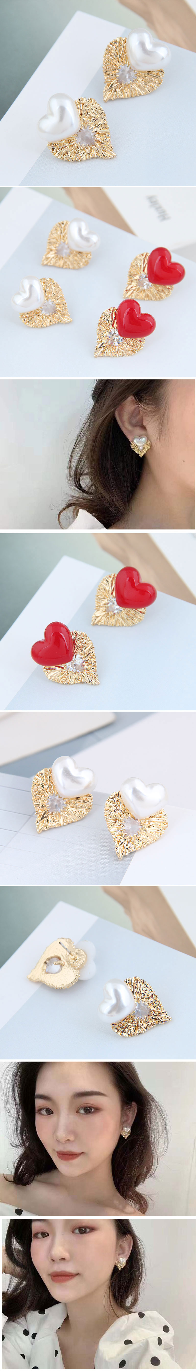 Korean Fashion Sweet And Versatile Pearl Love-shaped Alloy Earrings display picture 1