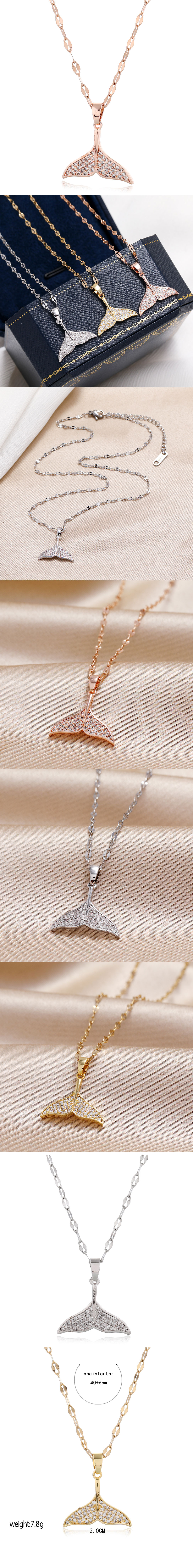 Korean Fashion Style Copper Micro-inlaid Zircon Fish Tail Personalized Necklace display picture 1