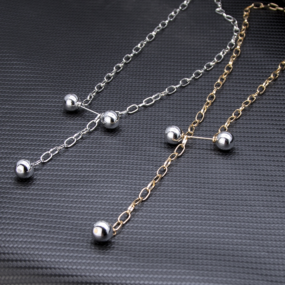 Simple Round Bead Geometric Hollow Rectangular Necklace display picture 3