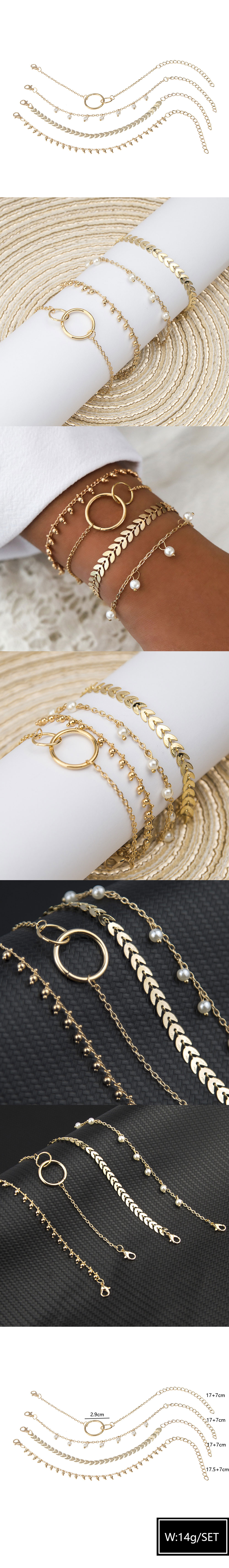Bracelet En Métal Simple Combinaison De Quatre Pièces En Or Et Perles Blanches En Gros display picture 1