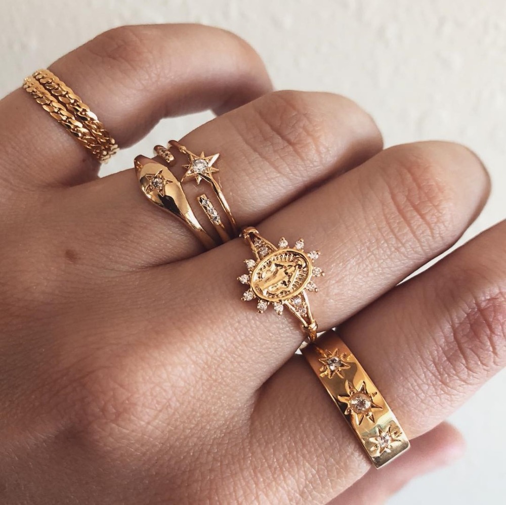 Nuevo Conjunto De Anillo De 7 Piezas De Diamante De Estrella De Seis Puntas Con Flor De Sol display picture 1