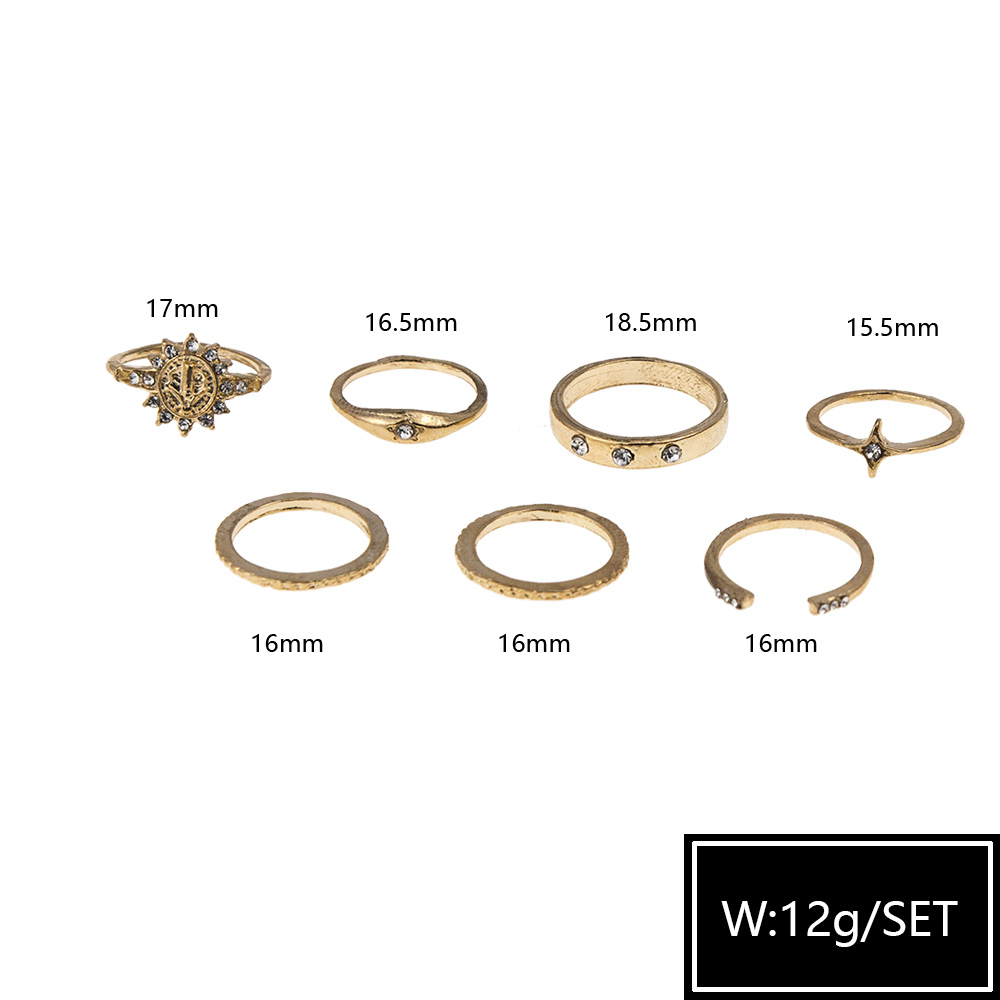 New Fashion Sun Flower Six-pointed Star Diamond  7-piece Ring Set display picture 3
