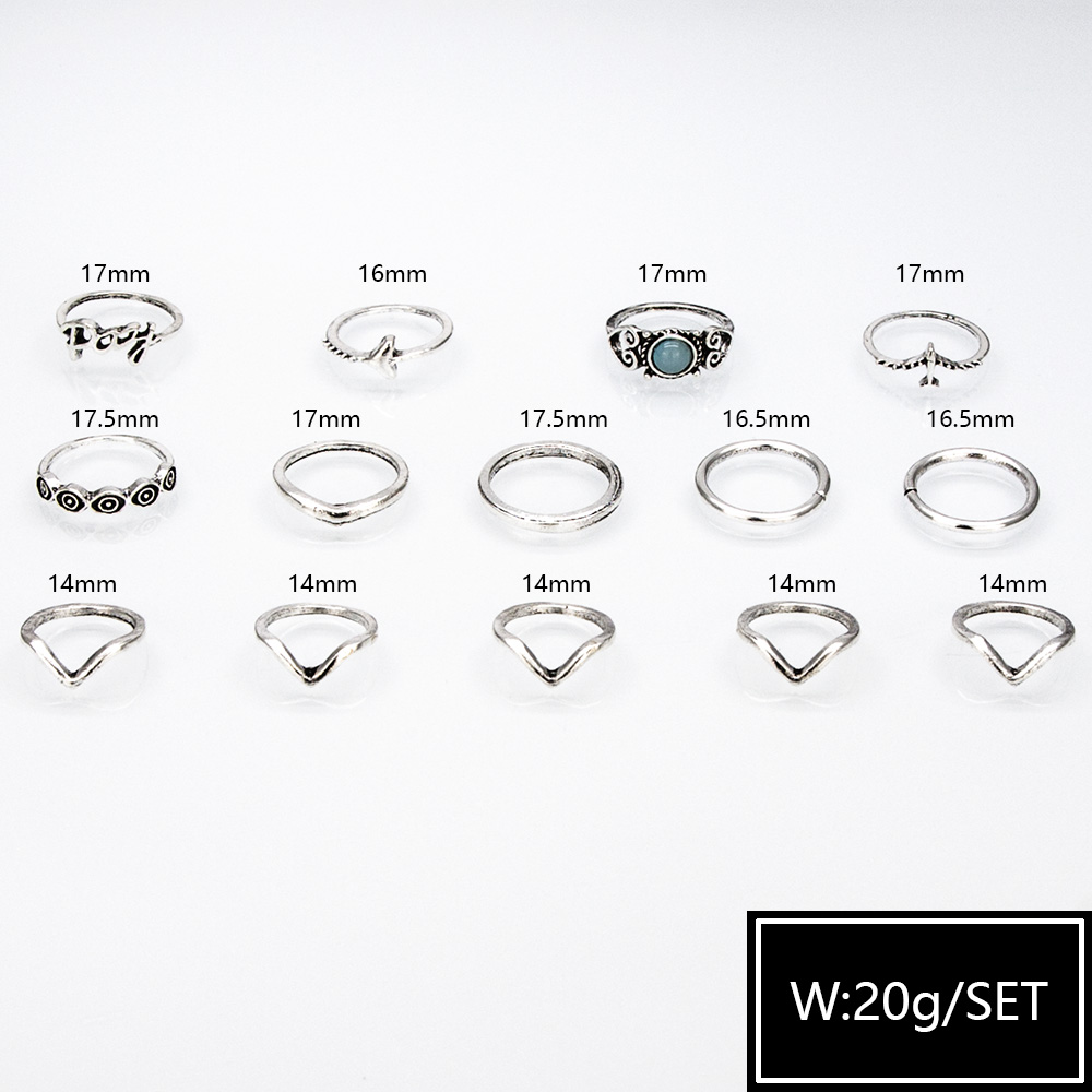 Fashion Creative Combination Ring Simple Love Geometric Pattern 14-piece Ring Set Wholesale display picture 5