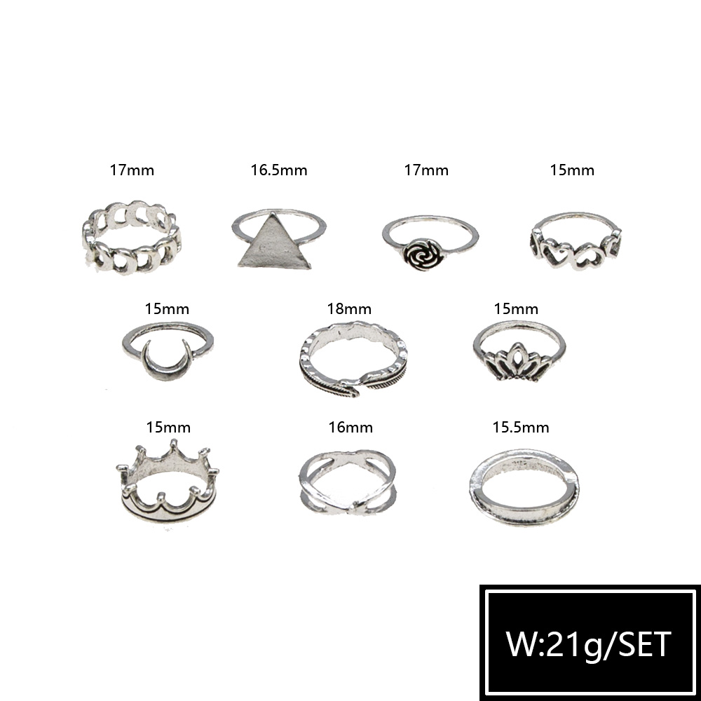 New Crown Retro Carved Star And Moon Black Gem Symbol Ten-piece Ring Set Wholesale display picture 4