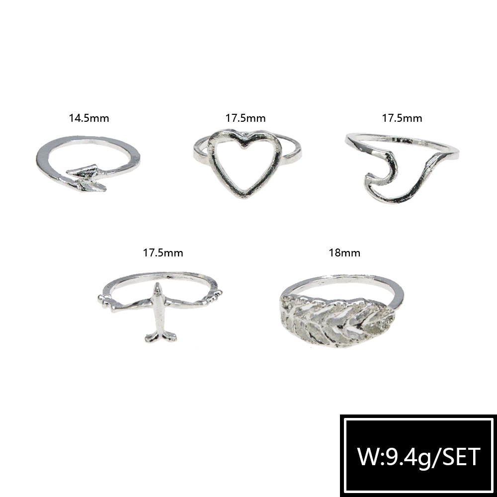 Fashion Personality Airplane Ring Love Leaf Five-piece Joint Finger Ring Bracelet display picture 5