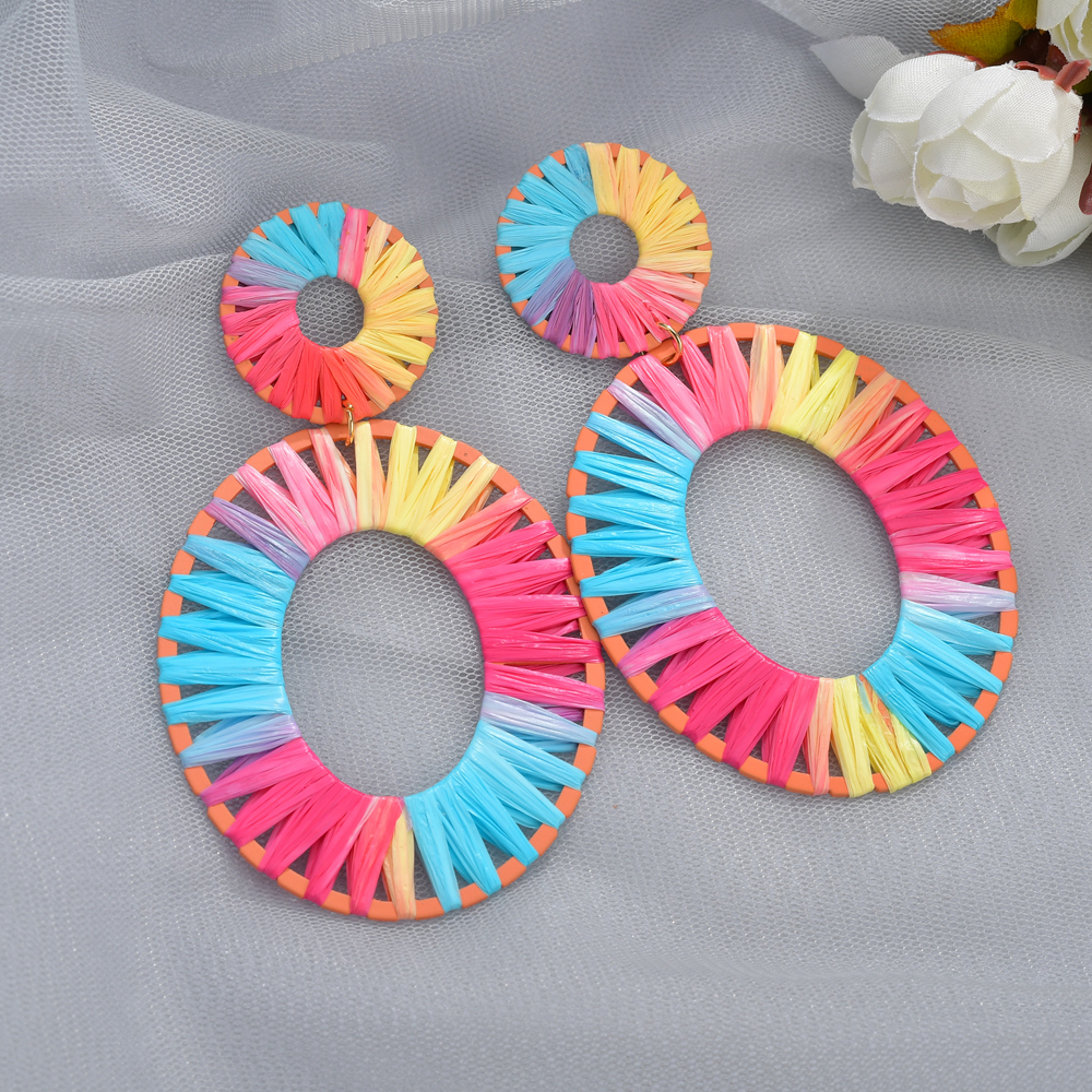 Fashion Rainbow Colorful Raffia Earrings display picture 2