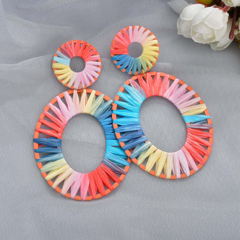 Fashion Rainbow Colorful Raffia Earrings display picture 3