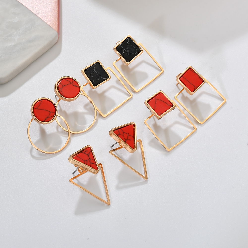 Fashion Square Triangle Round Geometric Artificial Stone Stud Earrings display picture 2