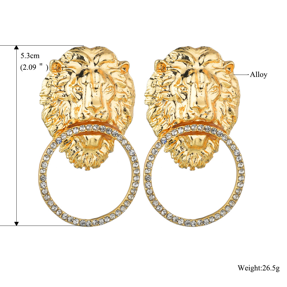 Exaggerated Lion Head Geometric Retro Style Personality Stud Earrings For Women display picture 3