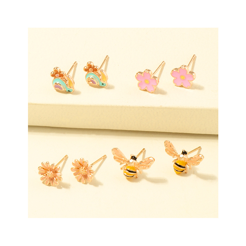 Color Bee Ear Studs 4 Pairs Earrings Set display picture 3