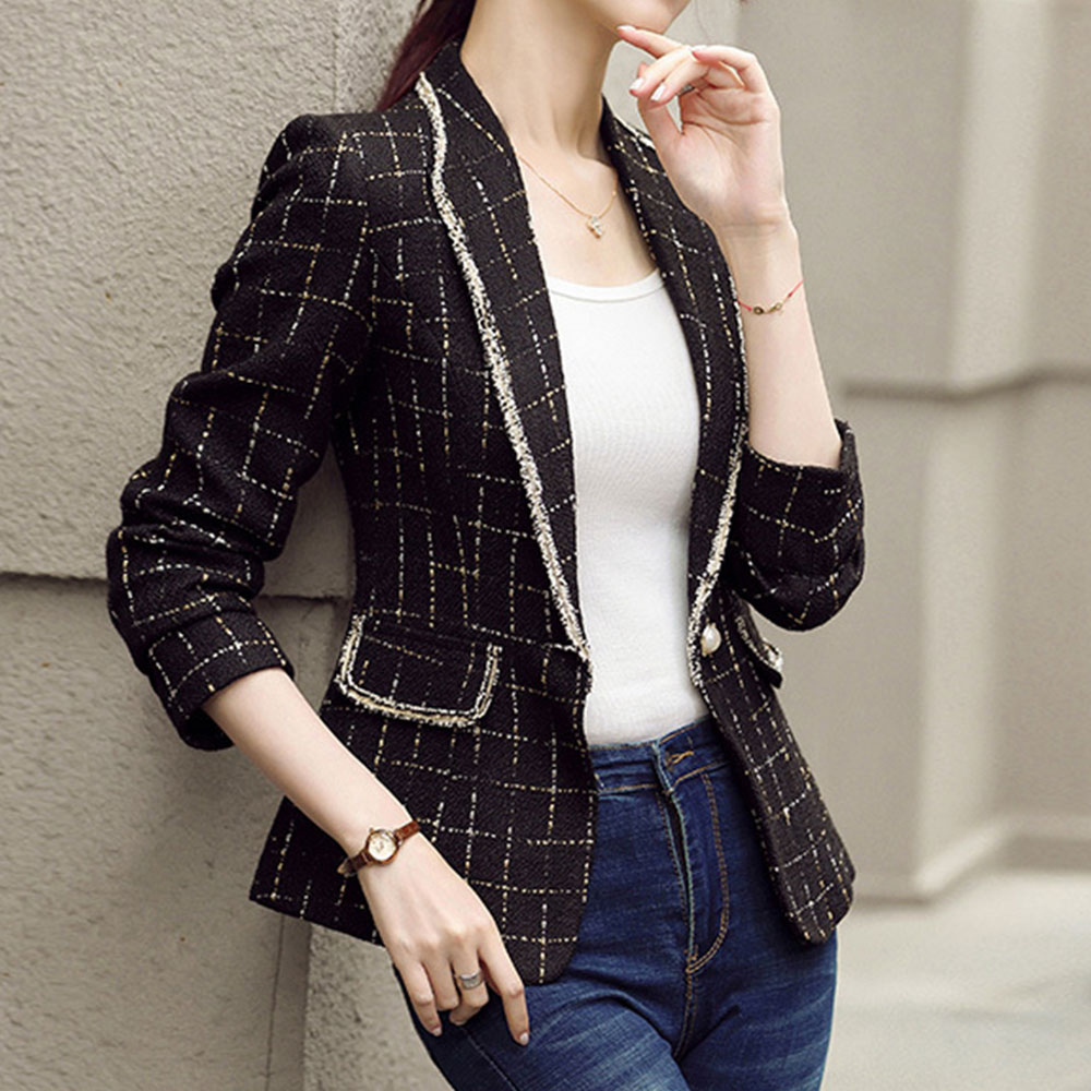 Autumn Plaid Suit New Korean Casual Short Short Suit Jacket For Women display picture 1