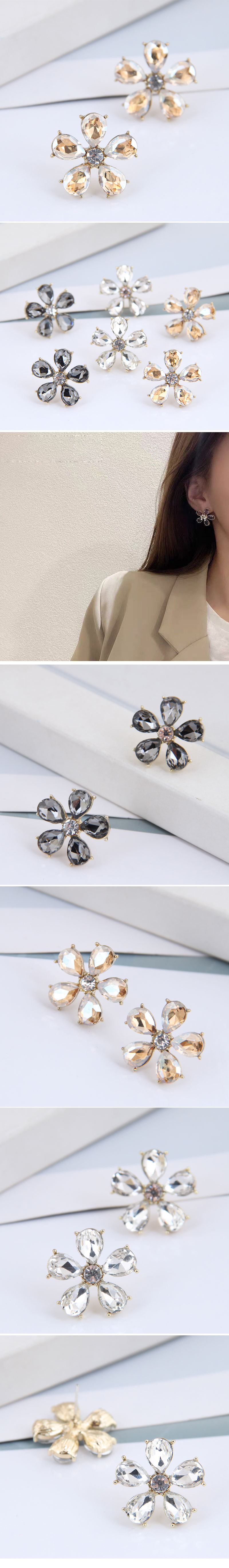 Koreanische Neue Mode Prägnante Luxuriöse Edelsteinblumenlegierungsohrringe Für Frauen display picture 1