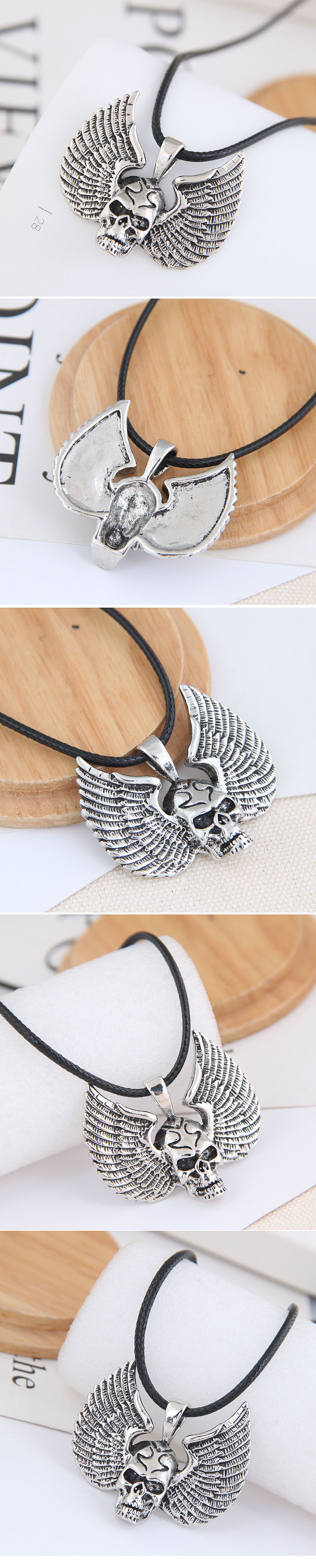 New Fashion Retro Simple Skull Wings Exaggerated Alloy Necklace Wholesale display picture 1