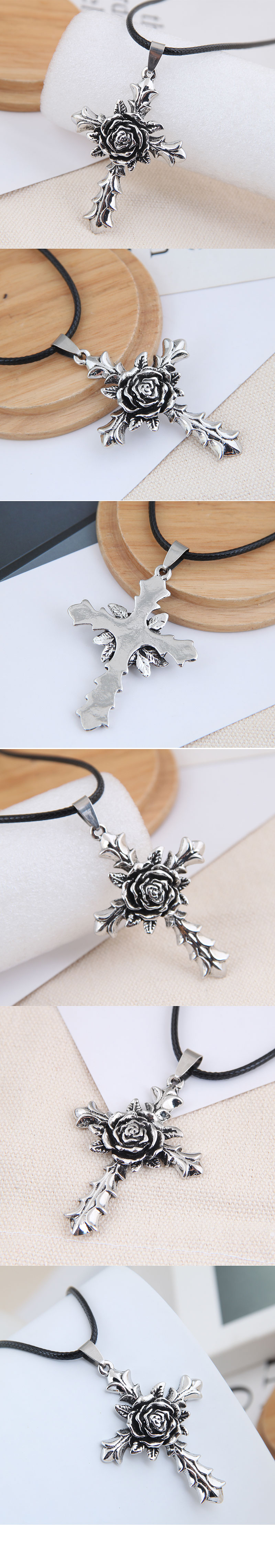 New Fashion Retro Simple Cross Flower Exaggerated Alloy Necklace display picture 1