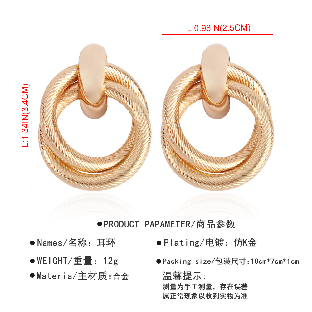 Simple Alloy Twisted Double Ring Earrings Wholesale display picture 1