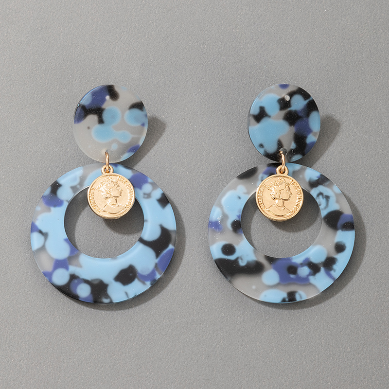 Fashion Color Plate Acrylic Metal Coin Earrings display picture 9