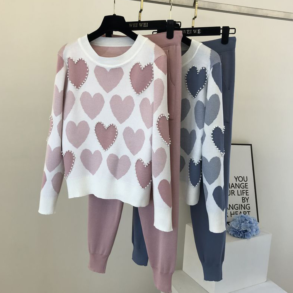 New Fashion Beaded Sweet Love Printed Sweater Two-piece Suit display picture 2