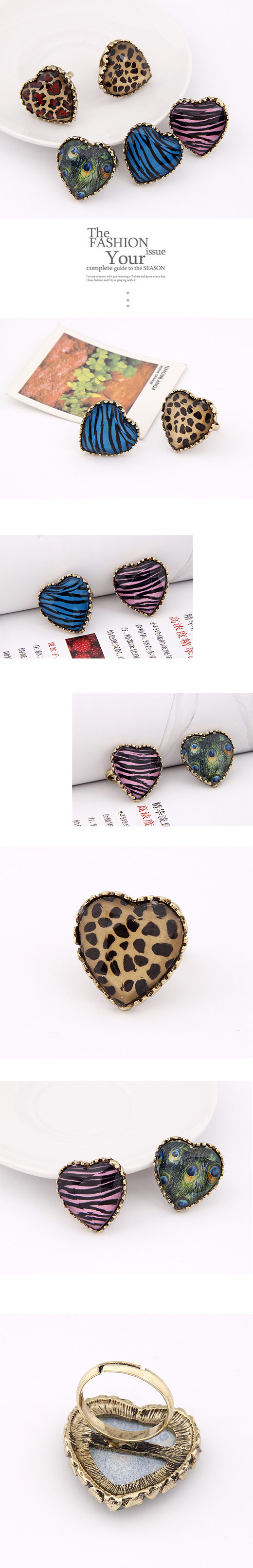 Korean Fashion Retro Leopard Peach Heart Open Ring display picture 1