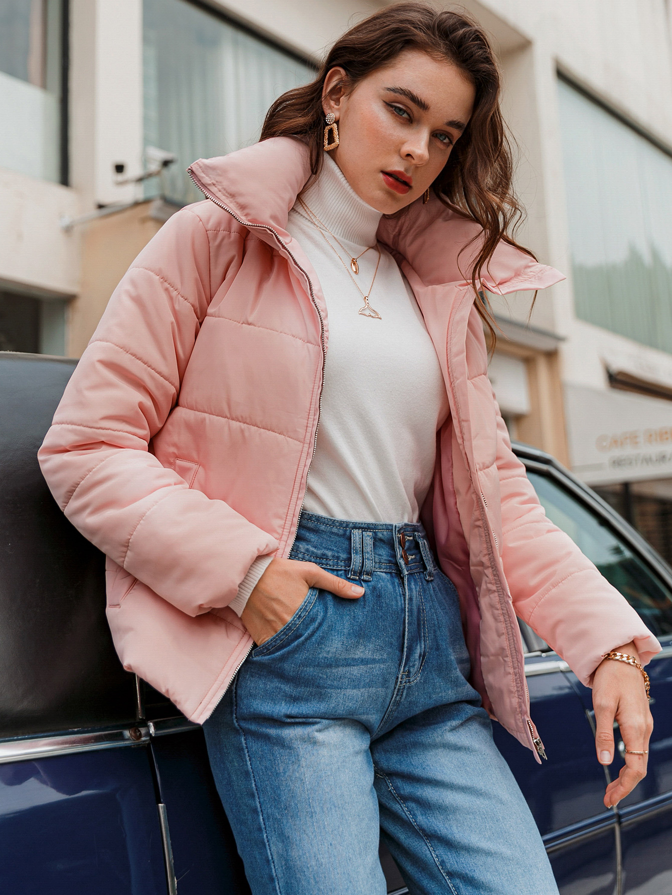 Pink Short Warm Coat display picture 1