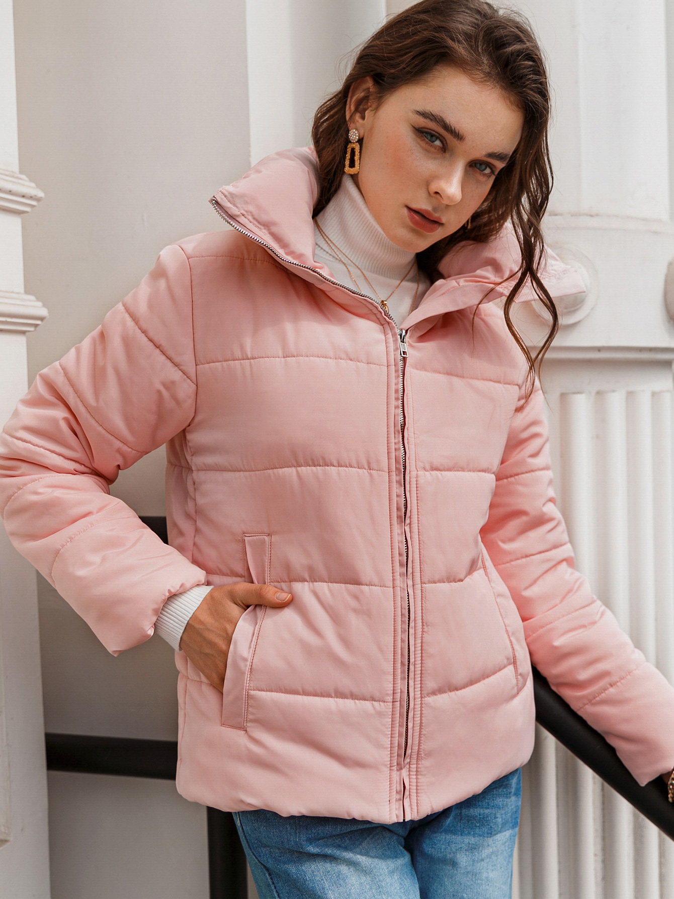 Pink Short Warm Coat display picture 9