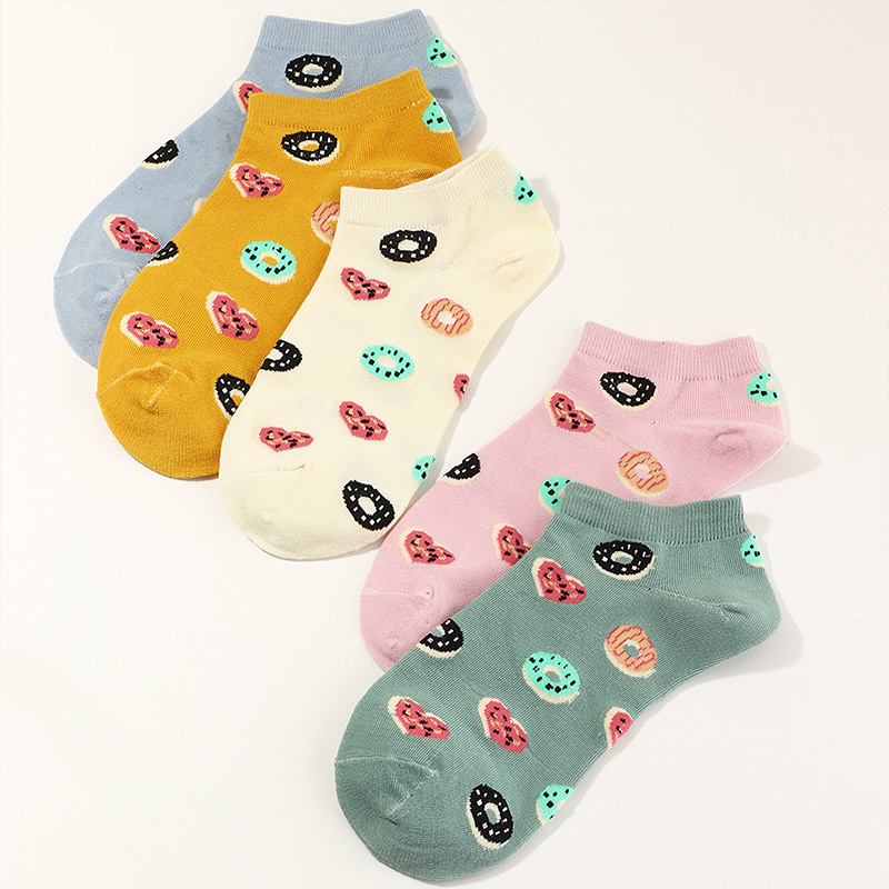 5 Pairs Of Children's Cotton Love Donuts Colorful Shallow Mouth Socks display picture 2