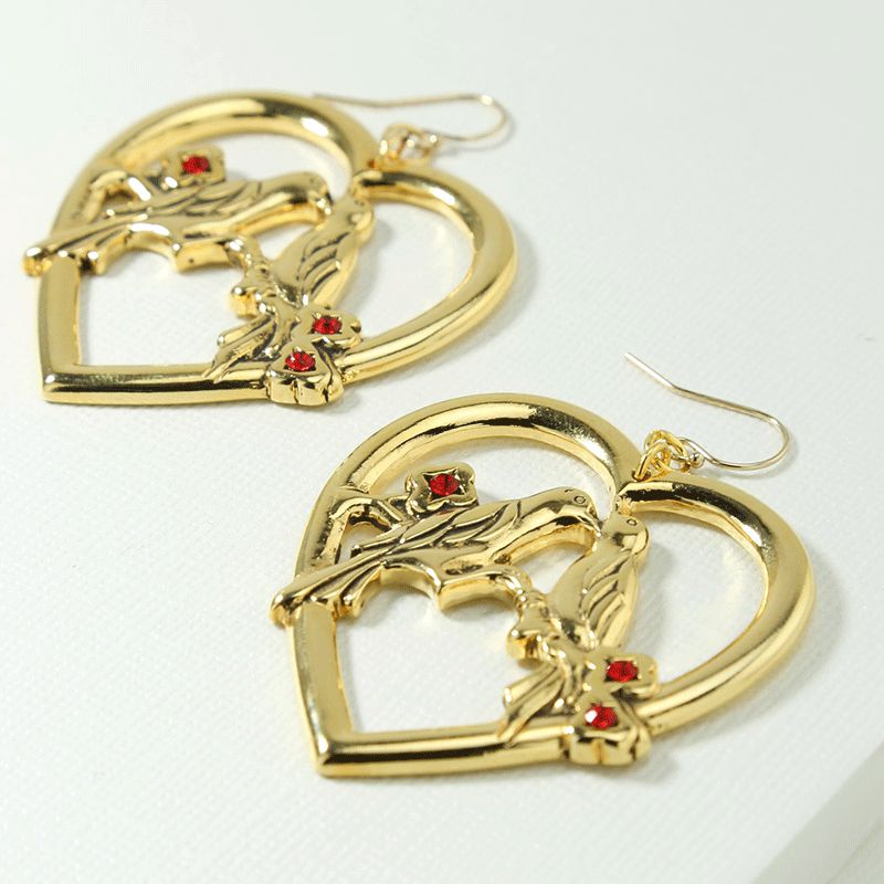 New Peach Heart Magpie Earrings display picture 2