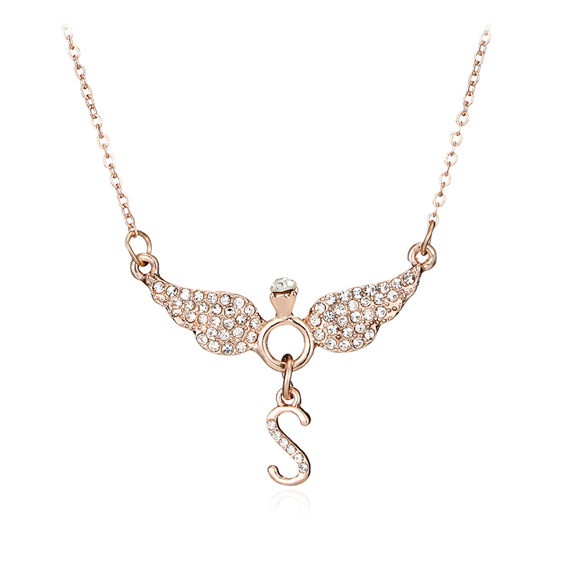 S Letter Angel Wings Diamond Necklace display picture 1