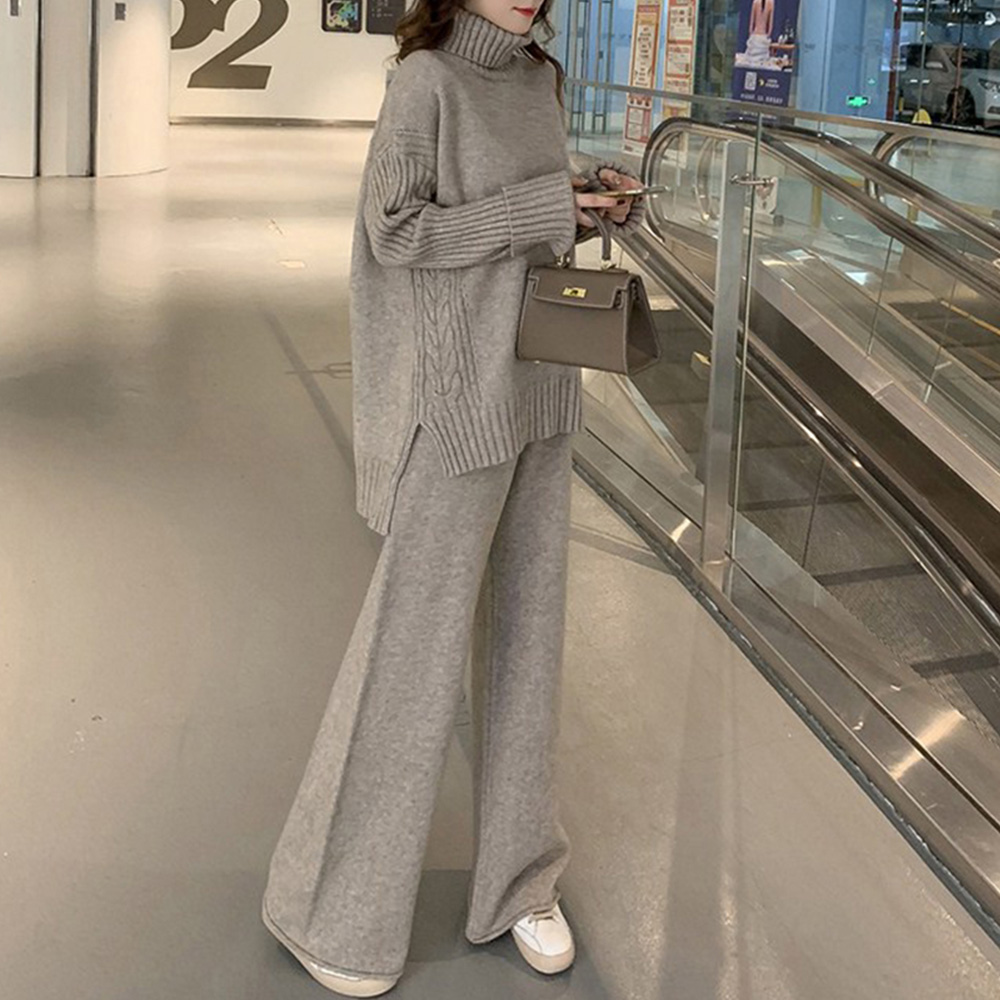New Loose Simple Wide Leg Pants Two-piece Knitted Suit display picture 1