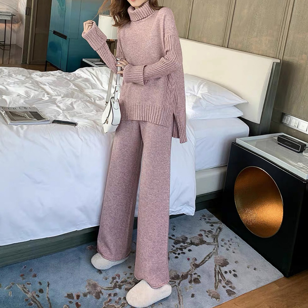 New Loose Simple Wide Leg Pants Two-piece Knitted Suit display picture 3