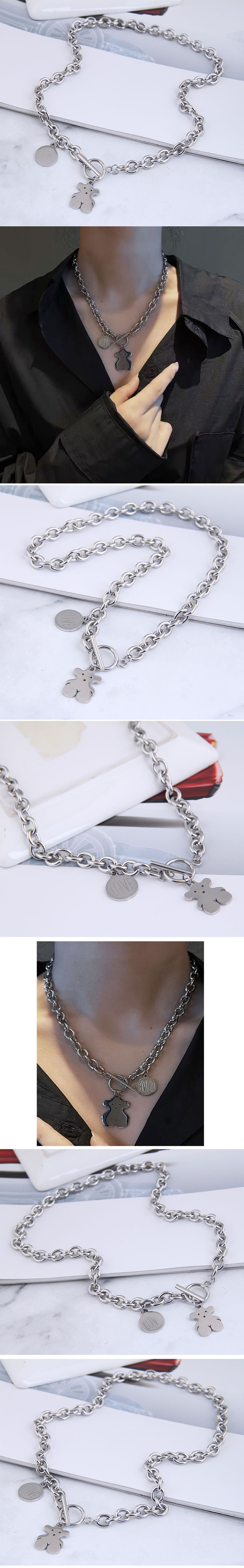 Fashion Simple Stainless Steel Metal Chain Bear Necklace display picture 1