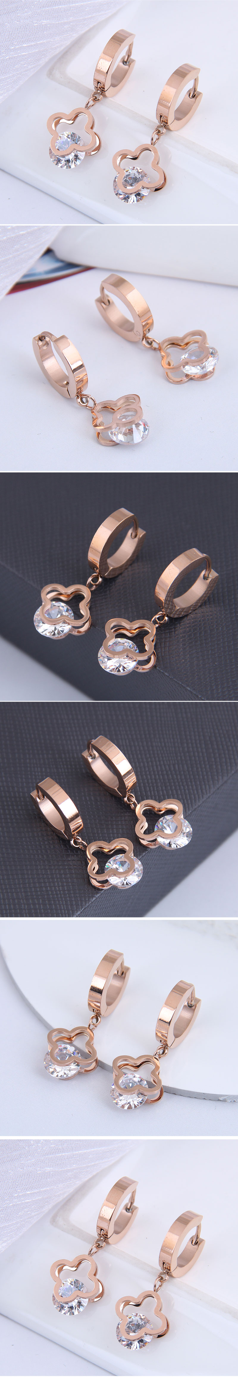 Fashion Titanium Steel Simple Four-leaf Zircon Earrings display picture 1