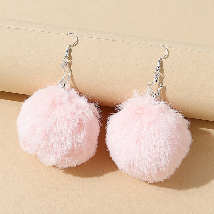 Korean Version Of Creative Small Fresh Wild Sweet Star And Moon Fluffy Ball Earrings display picture 1