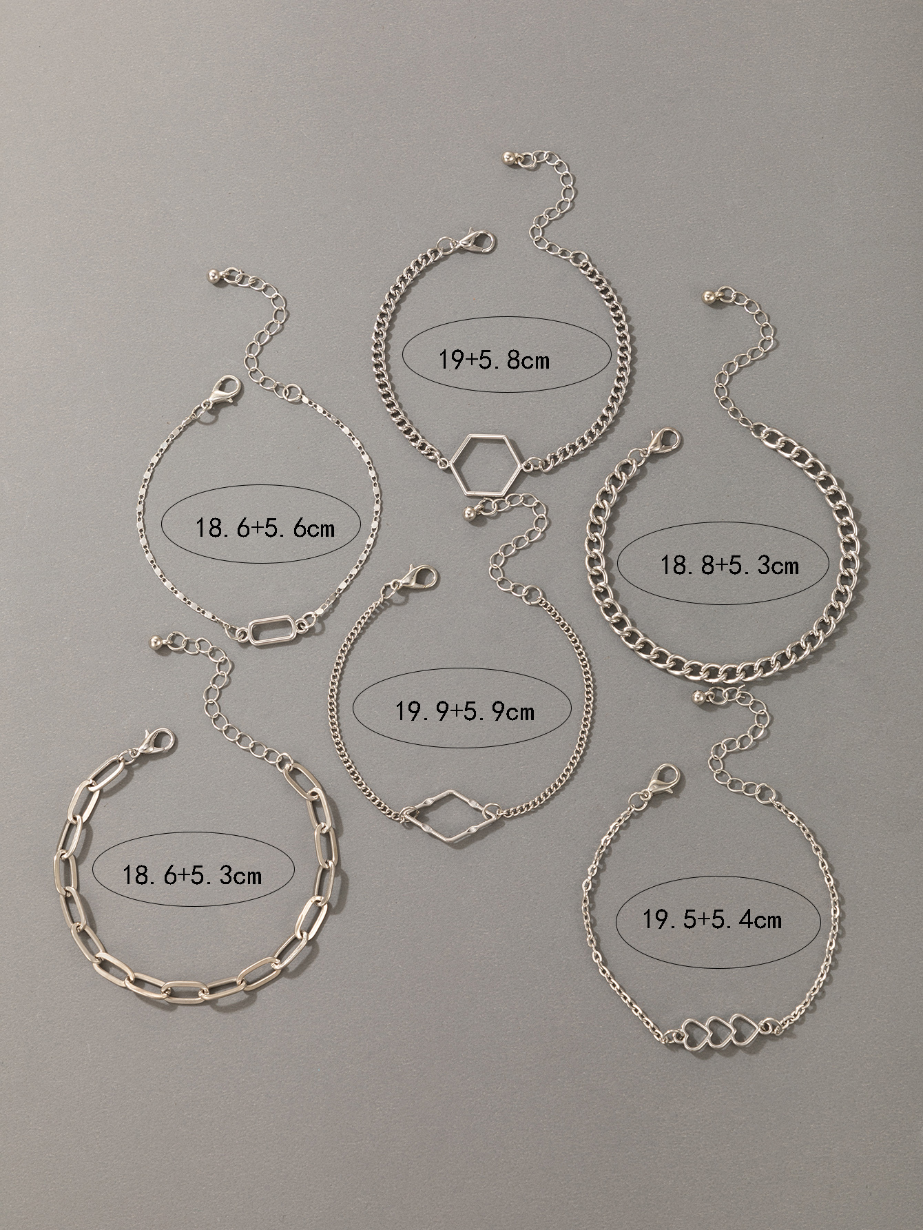 2021 New Jewelry Heart Six-piece Geometric Square Diamond Bracelet Set display picture 1