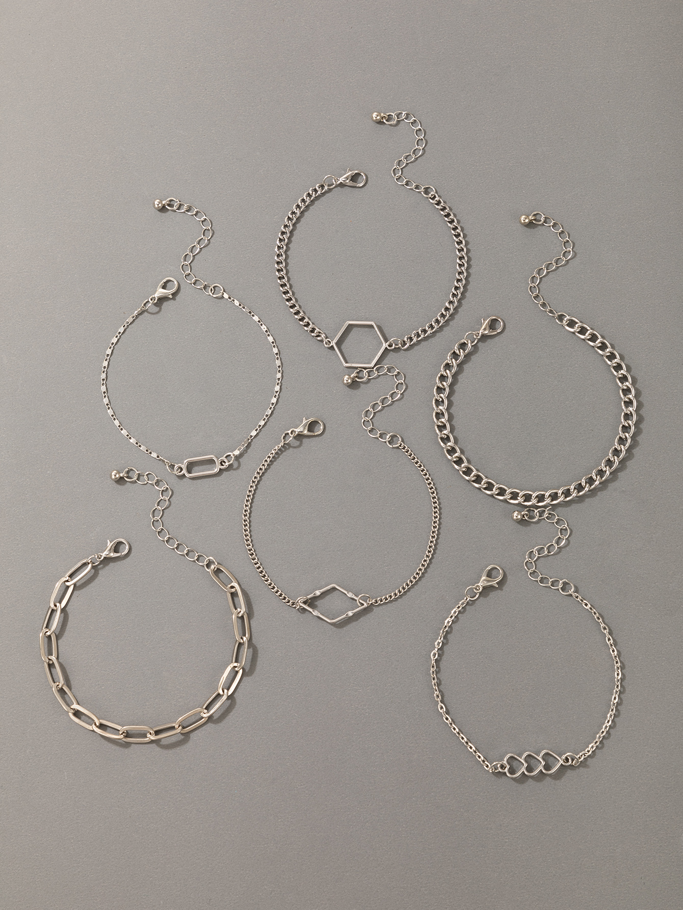 2021 New Jewelry Heart Six-piece Geometric Square Diamond Bracelet Set display picture 3